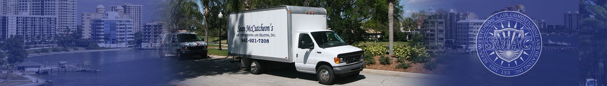Sean McCutcheon's service vehicle and Sarasota skyline collage.